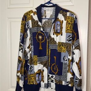 Saint Germain Paris Nautical Print Jacket Women M Vintage Made USA Zip